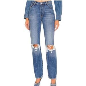 Revolve Rolla’s Classic Straight Leg Jeans 27‎ High Rise Medium Wash Distressed
